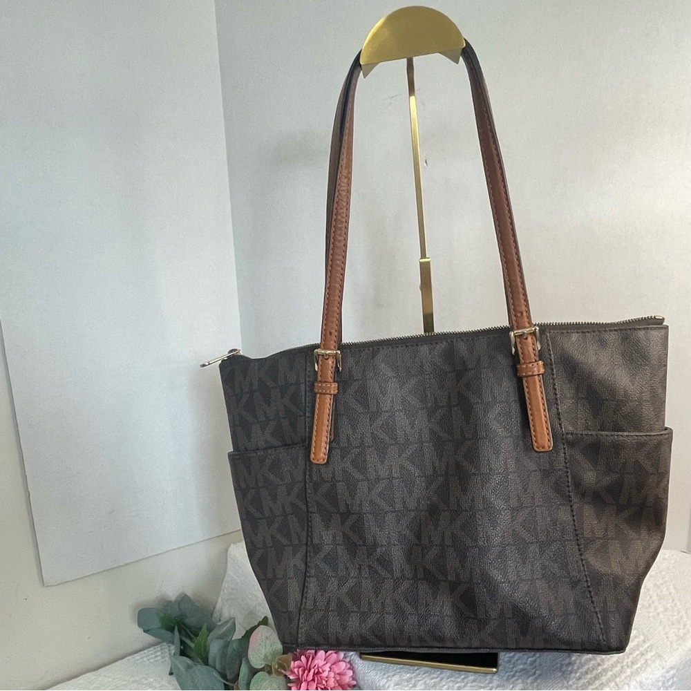 Michael Kors Brown MK Monogram Tote Bag~ Sophisticated Casual - Picture 15 of 15
